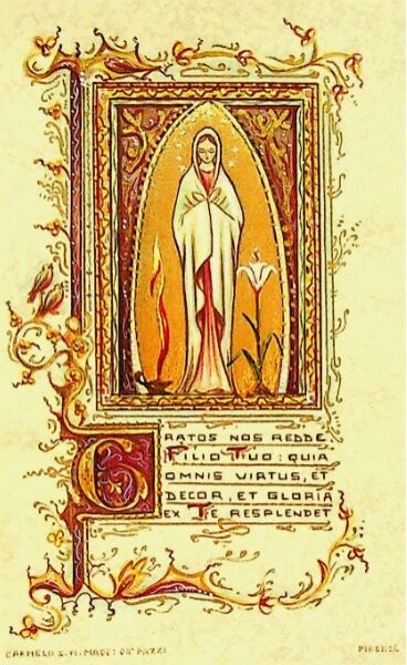 Santino dipinto da Sr. Teresina dello Spirito Santo (= Maria Elisabetta Patrizi) nel Carmelo di Firenze nel 1970. Raffigura la Beata Vergine Maria